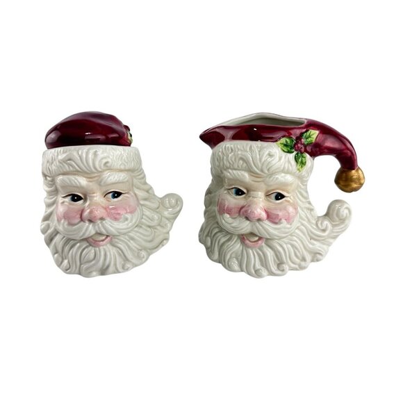 Vintage Santa Head Ceramic Christmas Creamer & Sugar Bowl Set With Lid - Picture 14 of 14